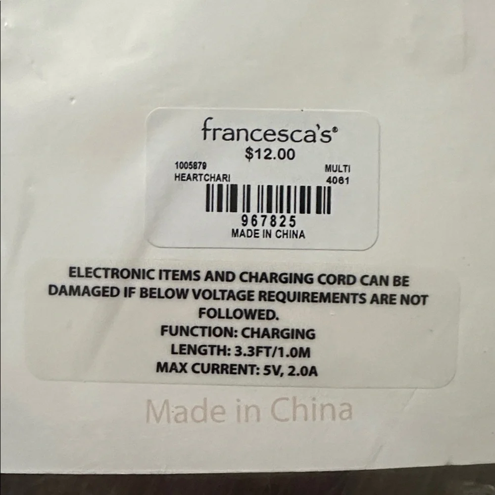 Francesca’s Colorful Heart Bead iPhone Charging Cable 3.3’ - BRAND NEW